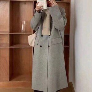 Casual Women's Dropped Shoulder Double-Breasted Coat gray